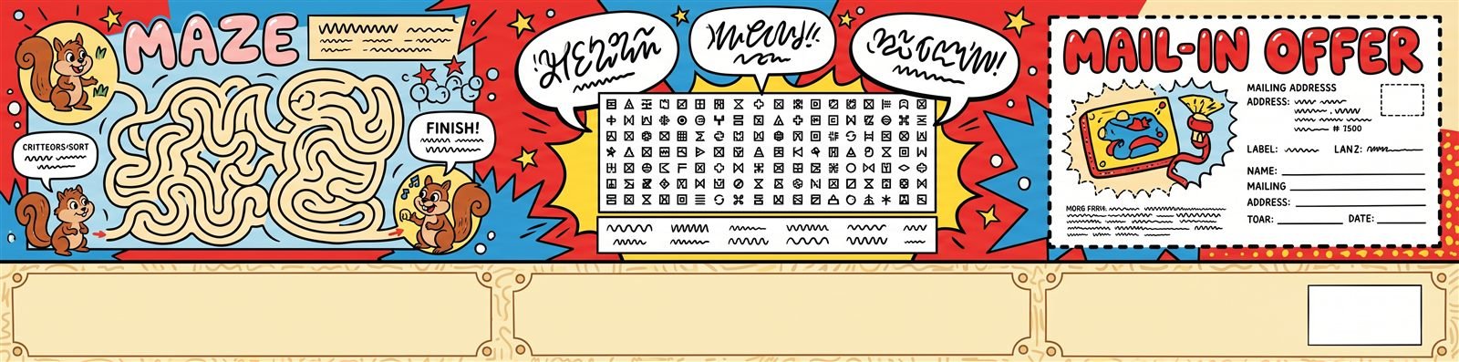 Cereal box back panel with a mail-in offer