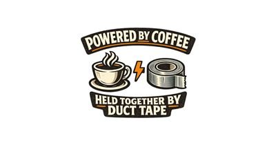 Powered by Coffee, Held Together by Duct Tape tee design