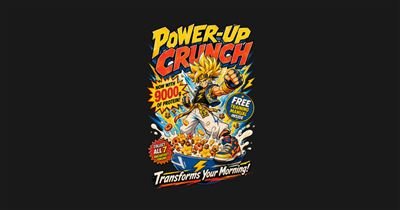 Power-Up Crunch Retro Anime Cereal Mashup Shirt tee design