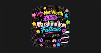Marshmallow Futures Neon Retro Funny Finance Shirt tee design